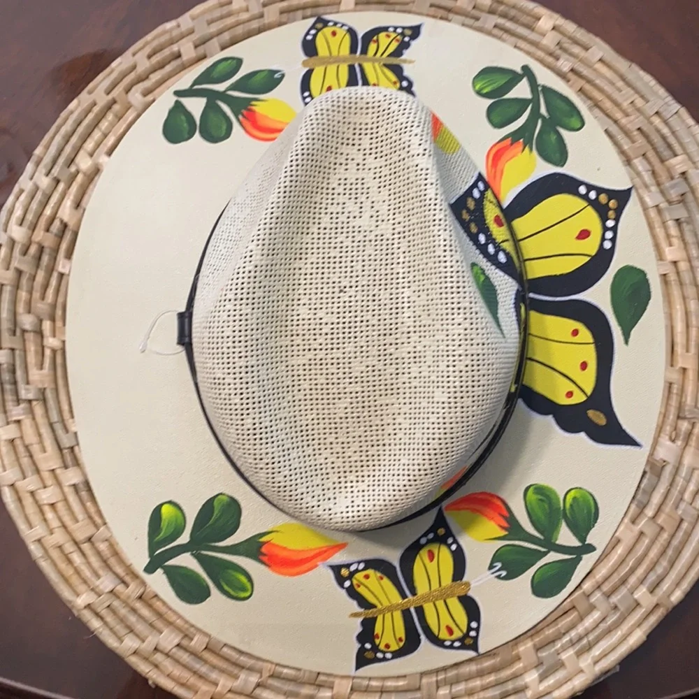 Hand Painted Butterfly and Flower Hat